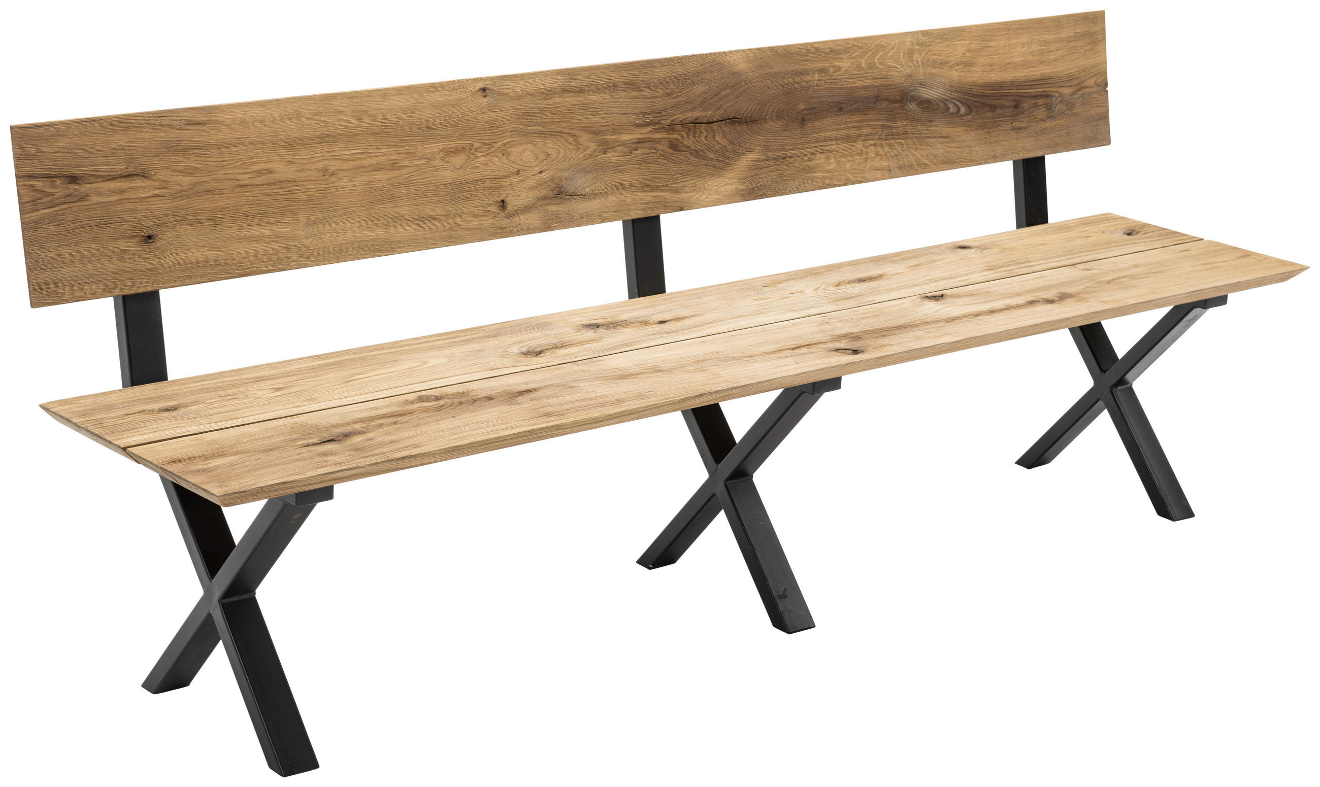 SITTBÄNK i trä, metall svart, ekfärgad  - svart/ekfärgad, Klassisk, metall/trä (300cm) - Welnova