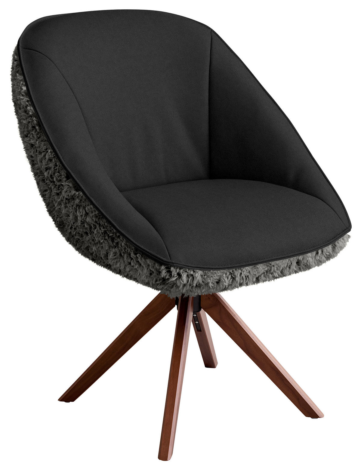 ARMLEHNSTUHL  Beinauswahl, Lederauswahl, Stoffauswahl, inklusive Armlehnen, automatische Rückholfunktion, gepolsterte Armlehnen, Sitzfläche 320° drehbar Hochflor Echtleder  - Nussbaumfarben/Dunkelblau, Design, Leder/Holz (61/89/70cm) - Koinor