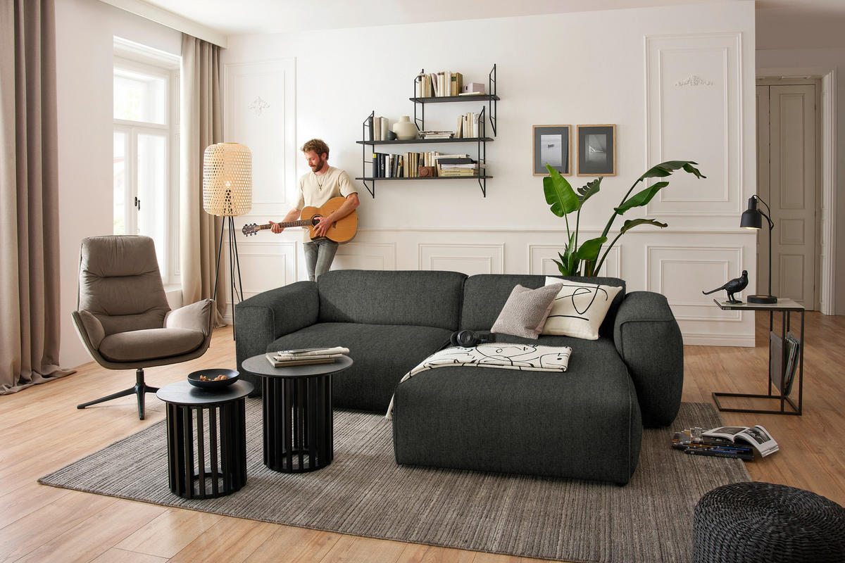 ECKSOFA  in Webstoff Dunkelgrün  265/171 cm  - Dunkelgrün/Schwarz, Design, Kunststoff/Textil (265/171cm) - home24