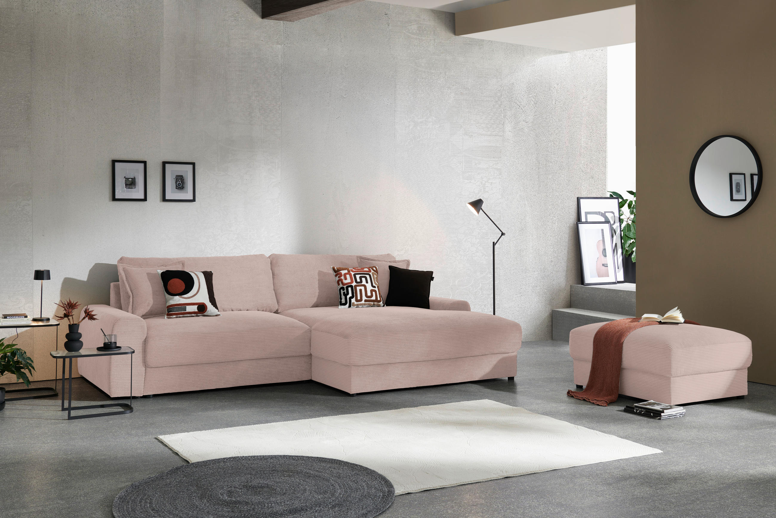 HOCKER Cord Rosa - Schwarz/Rosa, MODERN, Kunststoff/Textil (100/47/80cm) - Carryhome