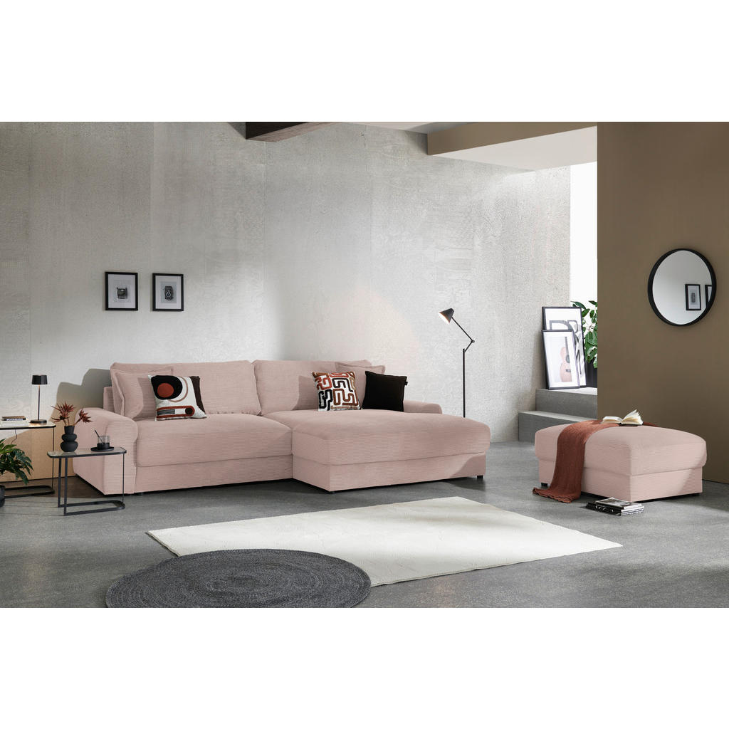 Thumbnail - Carryhome Ecksofa, Rosa, Textil, 3-Sitzer, Füllung: Schaumstoff,Hohlfaser, Ottomane rechts, L-Form, 300x180 cm, Rücken e...