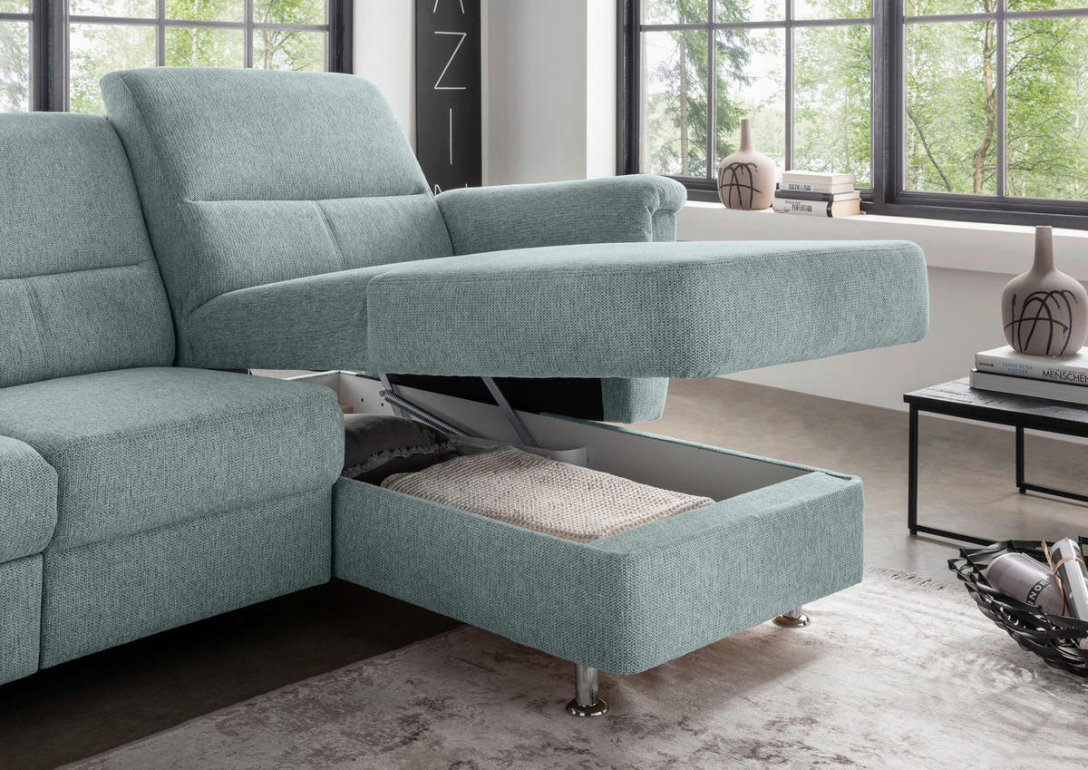 ECKSOFA in Chenille Blau  - Chromfarben/Blau, Modern, Textil/Metall (231/165cm) - Livetastic