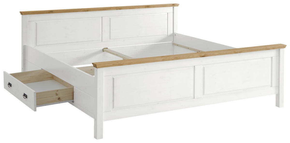 BETT 200/200 cm,  in Weiß, Laugenfarbig, Bettschublade,  - Laugenfarbig/Weiß, ROMANTIK / LANDHAUS, Holz (200/200cm) - Boxxx