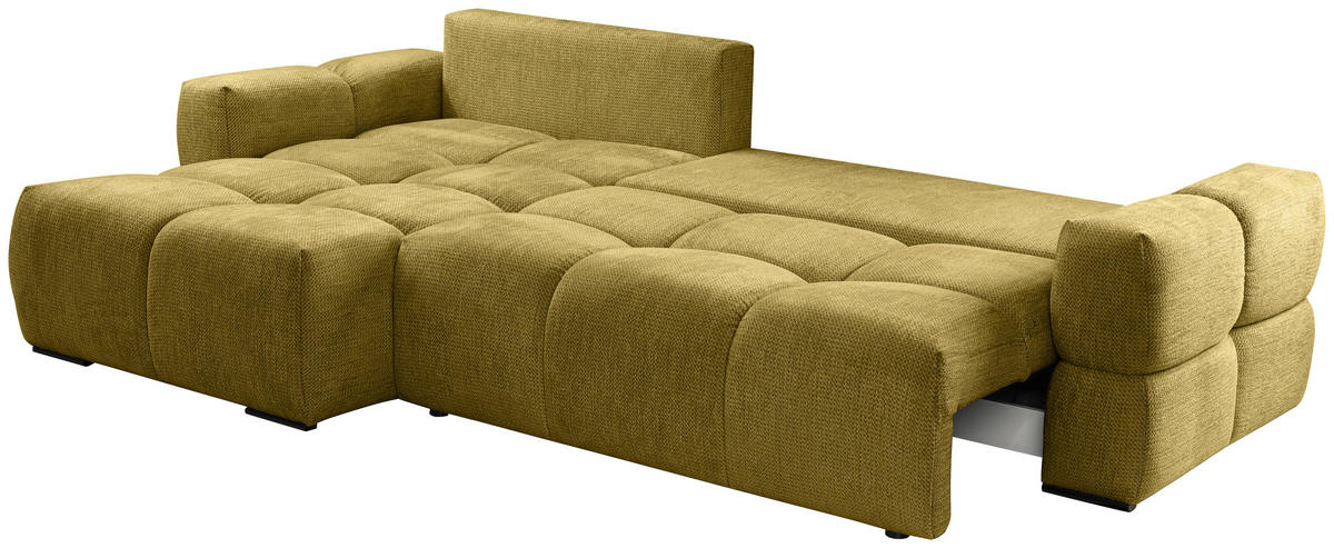 ECKSOFA Senfgelb Chenille  - Senfgelb/Schwarz, Design, Textil/Metall (173/299cm) - Stylife