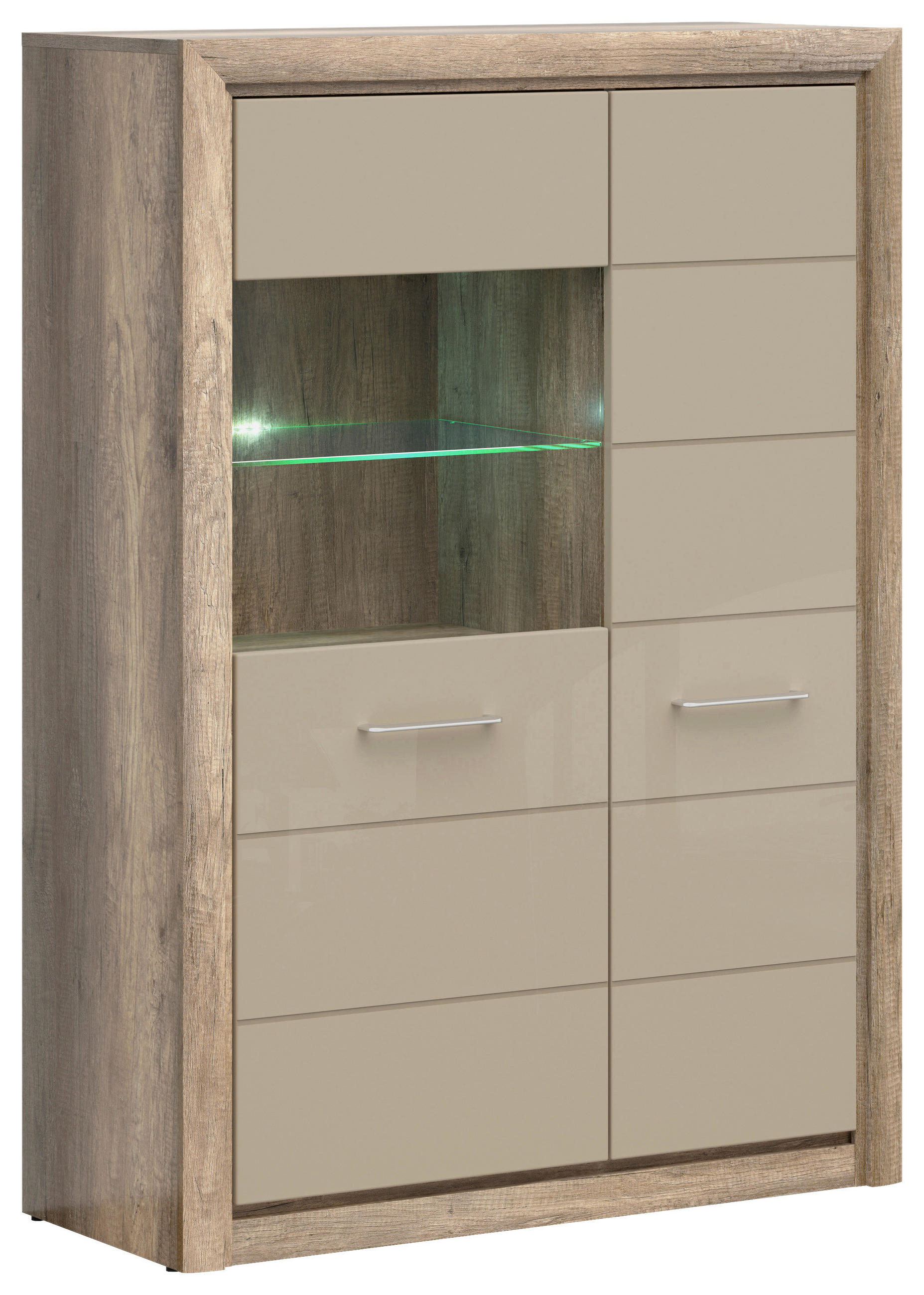 KOMMODE  in 98,5/138/40 cm  - Sandfarben/Eichefarben, Design, Glas/Holzwerkstoff (98,5/138/40cm)