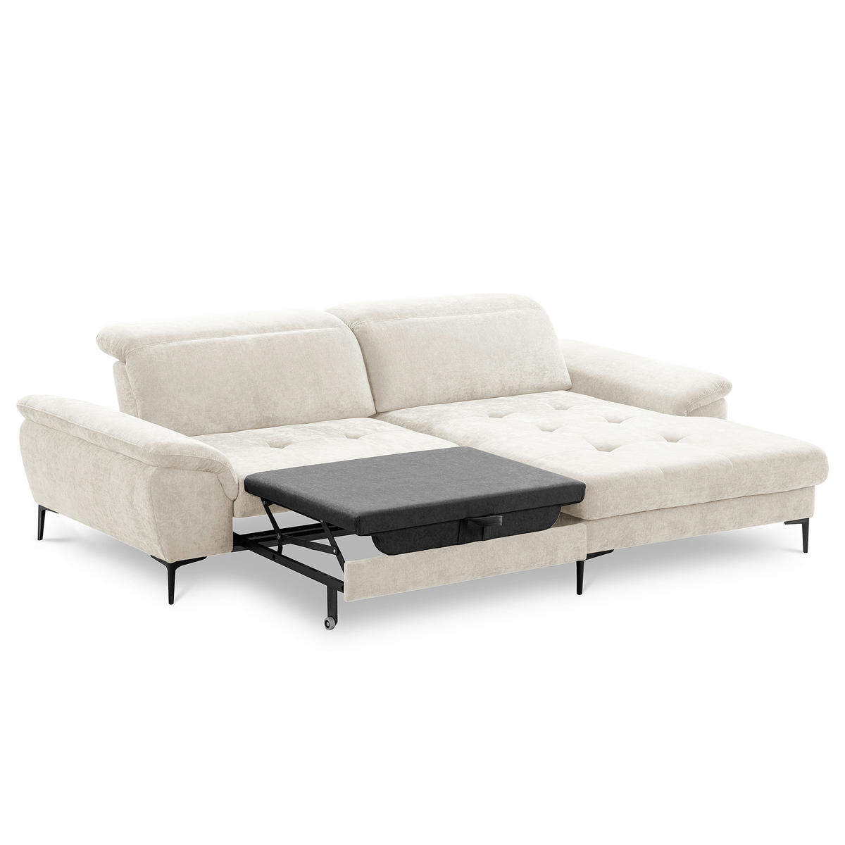 ECKSOFA  Webstoff Creme  - Creme/Schwarz, Design, Textil/Metall (268/195cm) - Livetastic