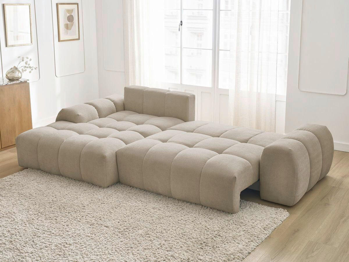 ECKSCHLAFSOFA EVEREST  mit Rücken echt, Armteil links, Armteil rechts Struktur Taupe  - Taupe/Schwarz, MODERN, Kunststoff/Textil (180/318cm) - Livetastic