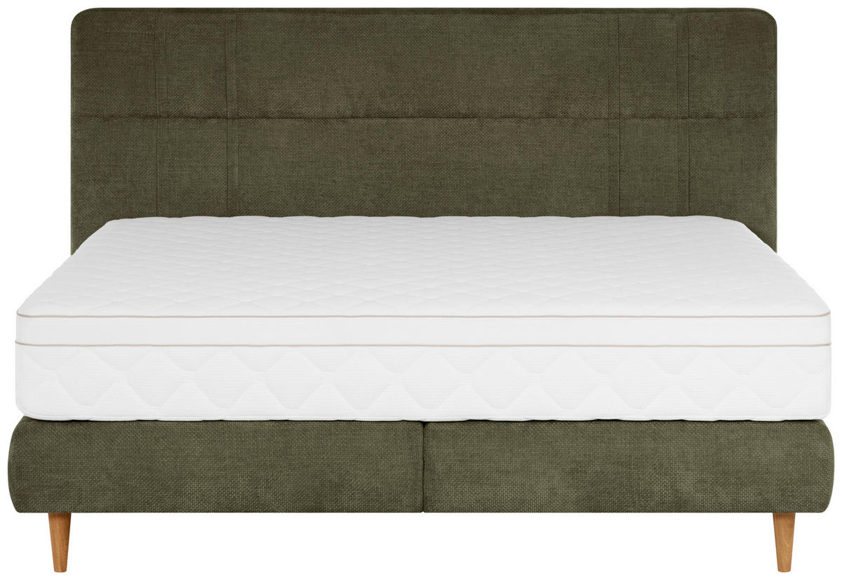 BOXSPRINGBETT 180/200 cm  in Olivgrün  - Eichefarben/Olivgrün, MODERN, Holz/Textil (180/200cm) - Welnova