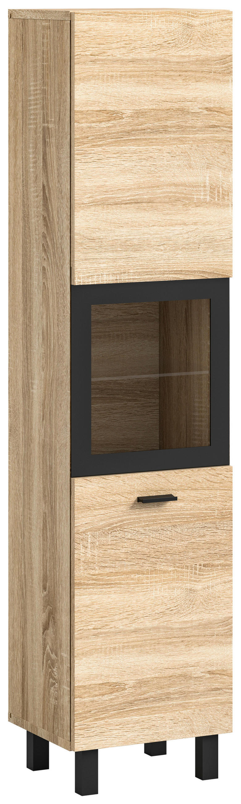 MIDISCHRANK 30/125/29 cm  - Schwarz/Sonoma Eiche, MODERN, Glas/Holzwerkstoff (30/125/29cm) - MID.YOU