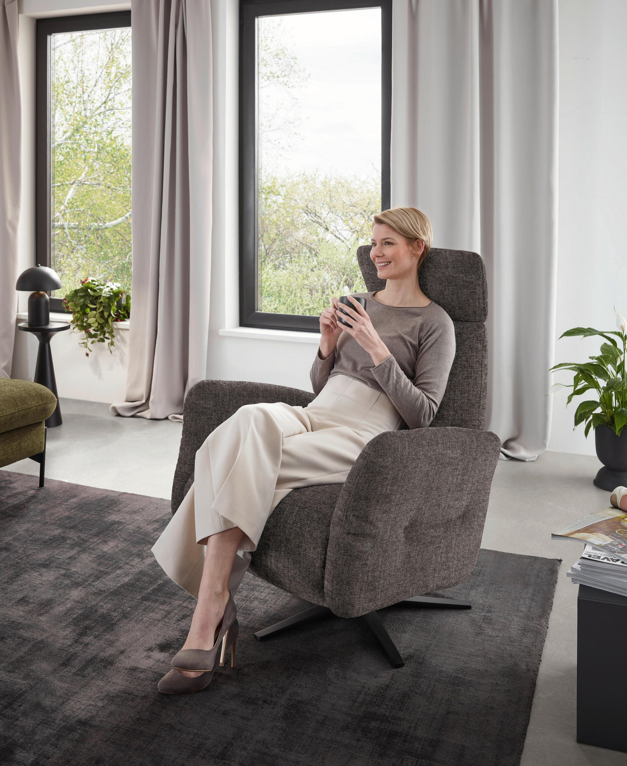 RELAXSESSEL in Textil Graubraun  - Graubraun/Schwarz, Design, Textil/Metall (78/113/90cm) - Dieter Knoll