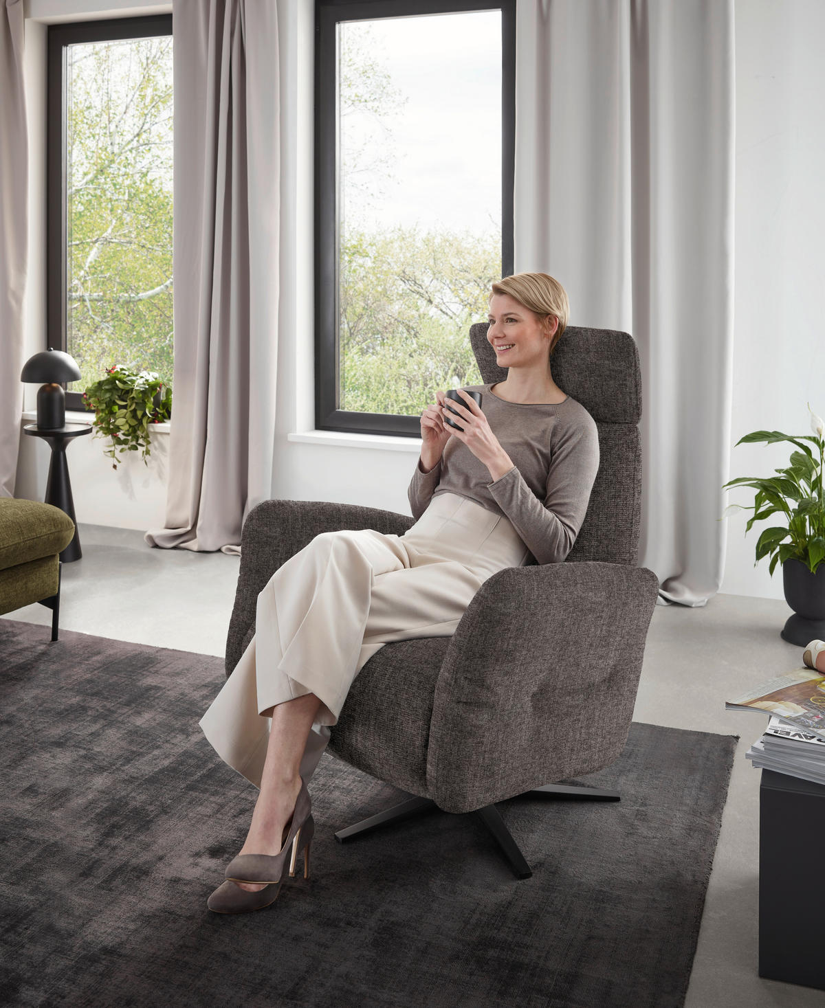 RELAXSESSEL in Textil Graubraun  - Graubraun/Schwarz, Design, Textil/Metall (78/113/90cm) - Dieter Knoll