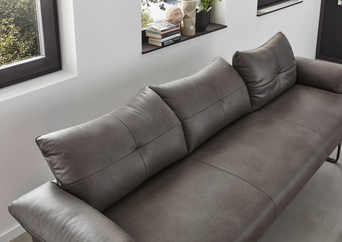 SITZBANK 239/86/69 cm  in Anthrazit, Schwarz  - Anthrazit/Schwarz, Design, Leder/Holz (239/86/69cm) - Dieter Knoll