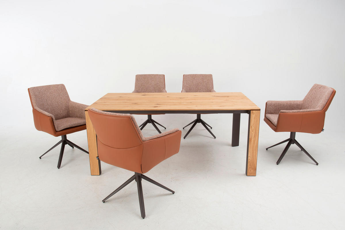 ARMLEHNSTUHL  Sitzfläche 360° drehbar, Stoff-/Lederauswahl Mikrofaser Echtleder  Rotbraun, Cognac  - Rotbraun/Cognac, Design, Leder/Textil (60/90/69cm) - hülsta