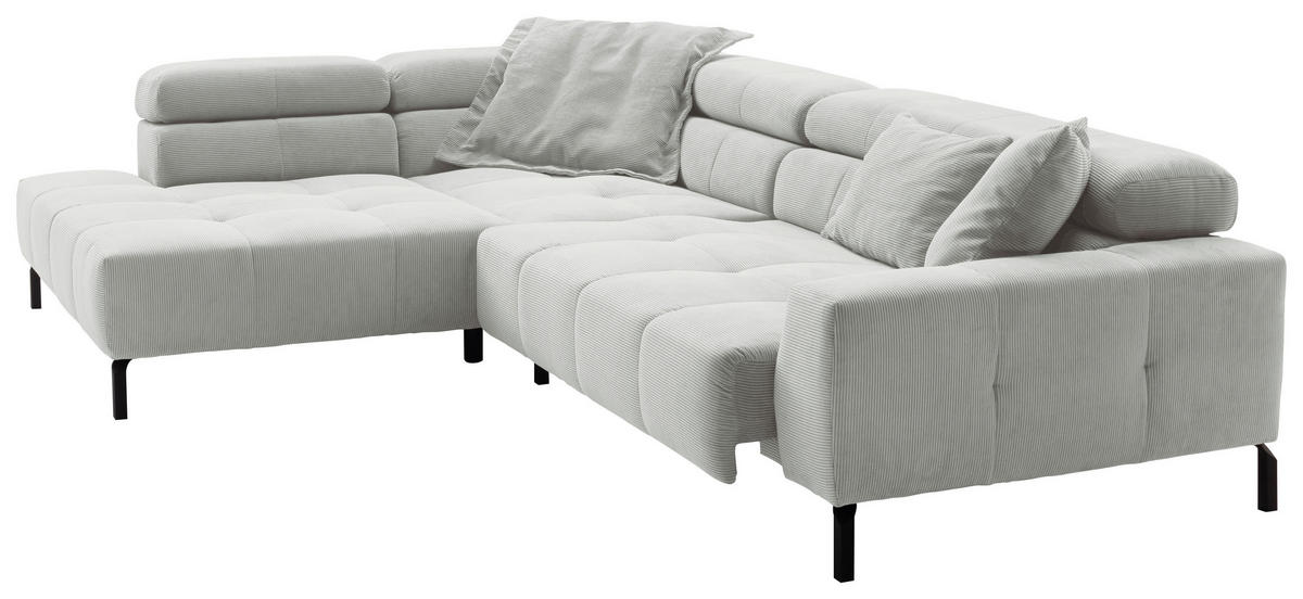 ECKSOFA in Feincord Hellgrau  - Hellgrau/Schwarz, Konventionell, Textil/Metall (219/311cm) - Hom`in