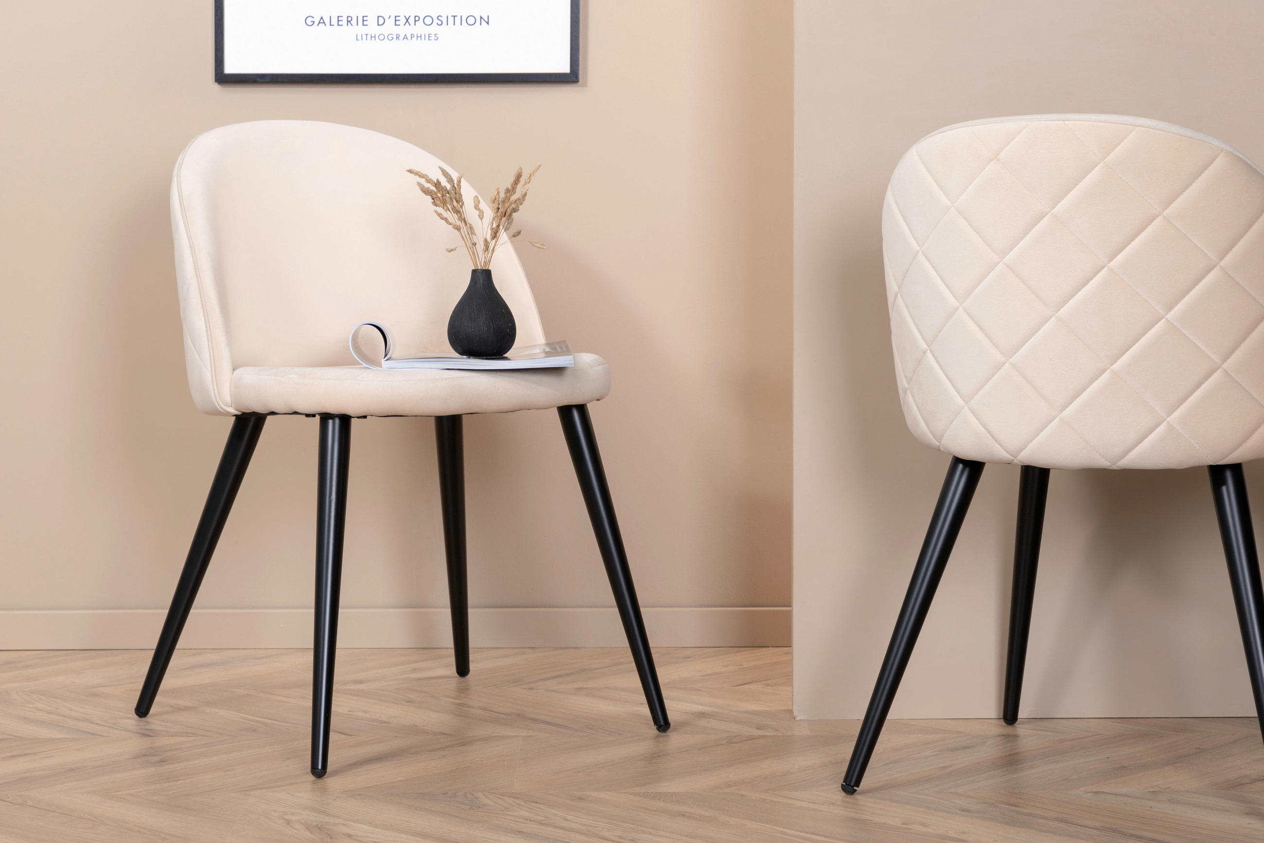 STOLSET stål sammet  - beige/svart, Design, metall/textil (50/76,5/57cm) - Livetastic