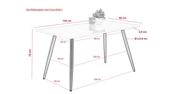 ESSTISCH in Holzwerkstoff 140/80/76 cm  - Weiß Hochglanz/Schwarz, KONVENTIONELL, Holzwerkstoff/Metall (140/80/76cm) - Carryhome