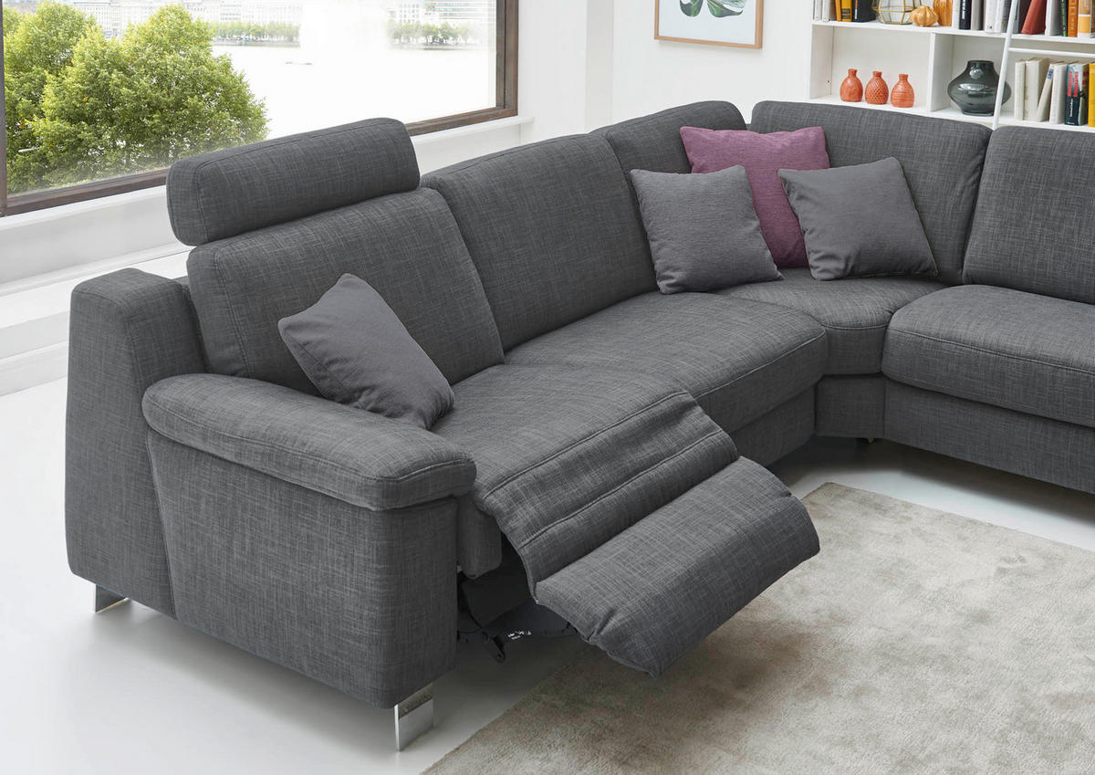 WOHNLANDSCHAFT in Mikrofaser Dunkelbraun  - Chromfarben/Dunkelbraun, Design, Textil/Metall (278/364/166cm) - Valdera