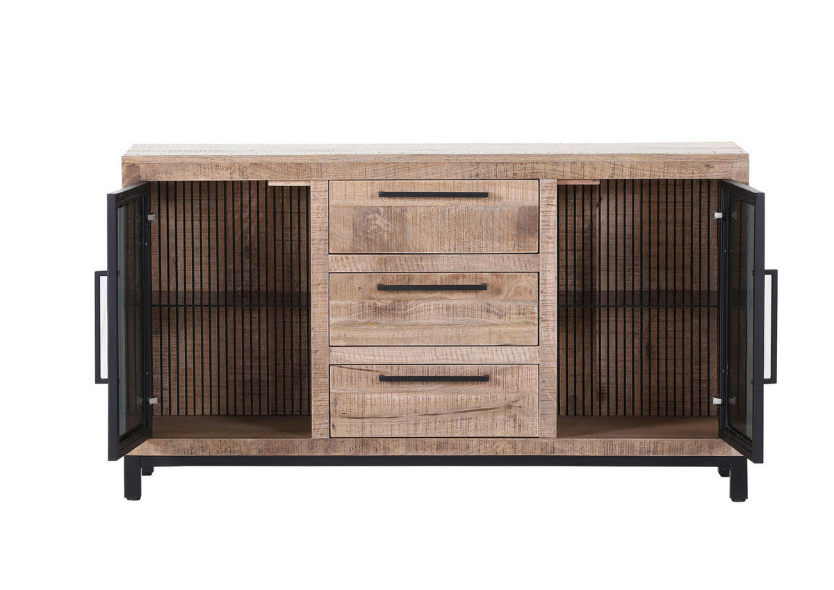 ŠIROKÁ KOMODA, mangové drevo, prírodná farba, čierna, 145/80/43 cm - čierna/prírodná farba, Modern, kov/drevo (145/80/43cm) - Livetastic