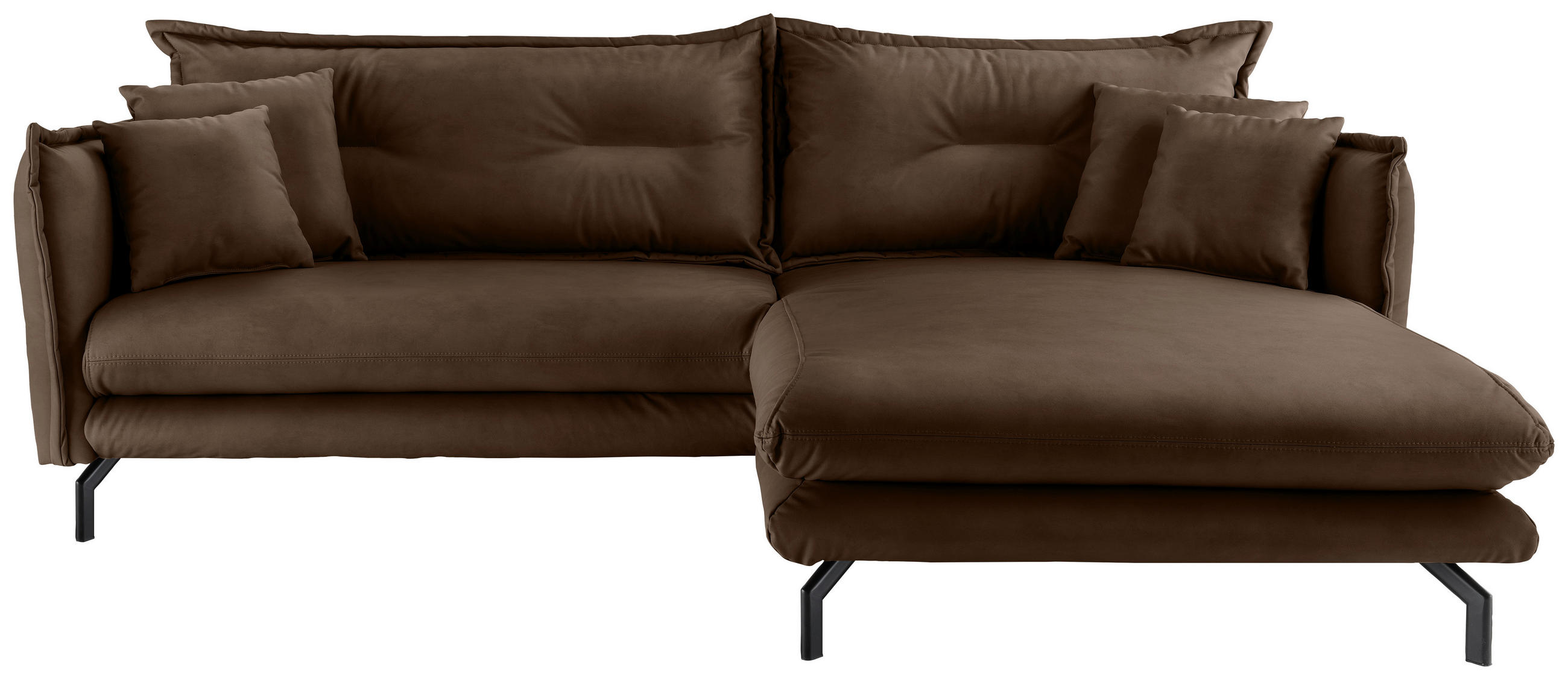 ECKSOFA Braun Lederlook  - Schwarz/Braun, MODERN, Textil/Metall (255/180cm) - Livetastic