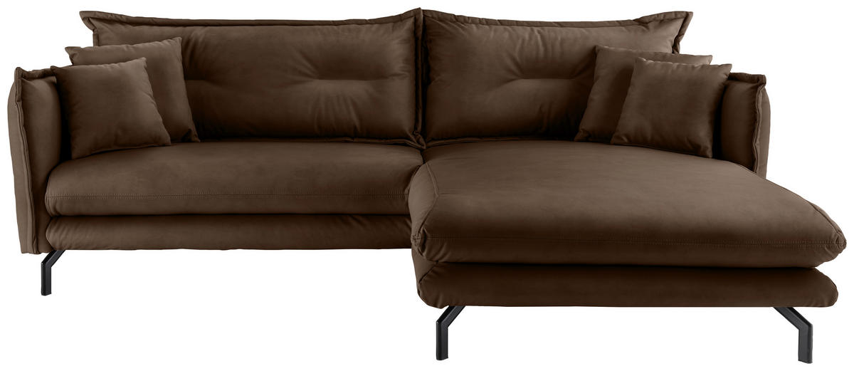 ECKSOFA Lederlook Braun  - Schwarz/Braun, Modern, Textil/Metall (255/180cm) - Livetastic