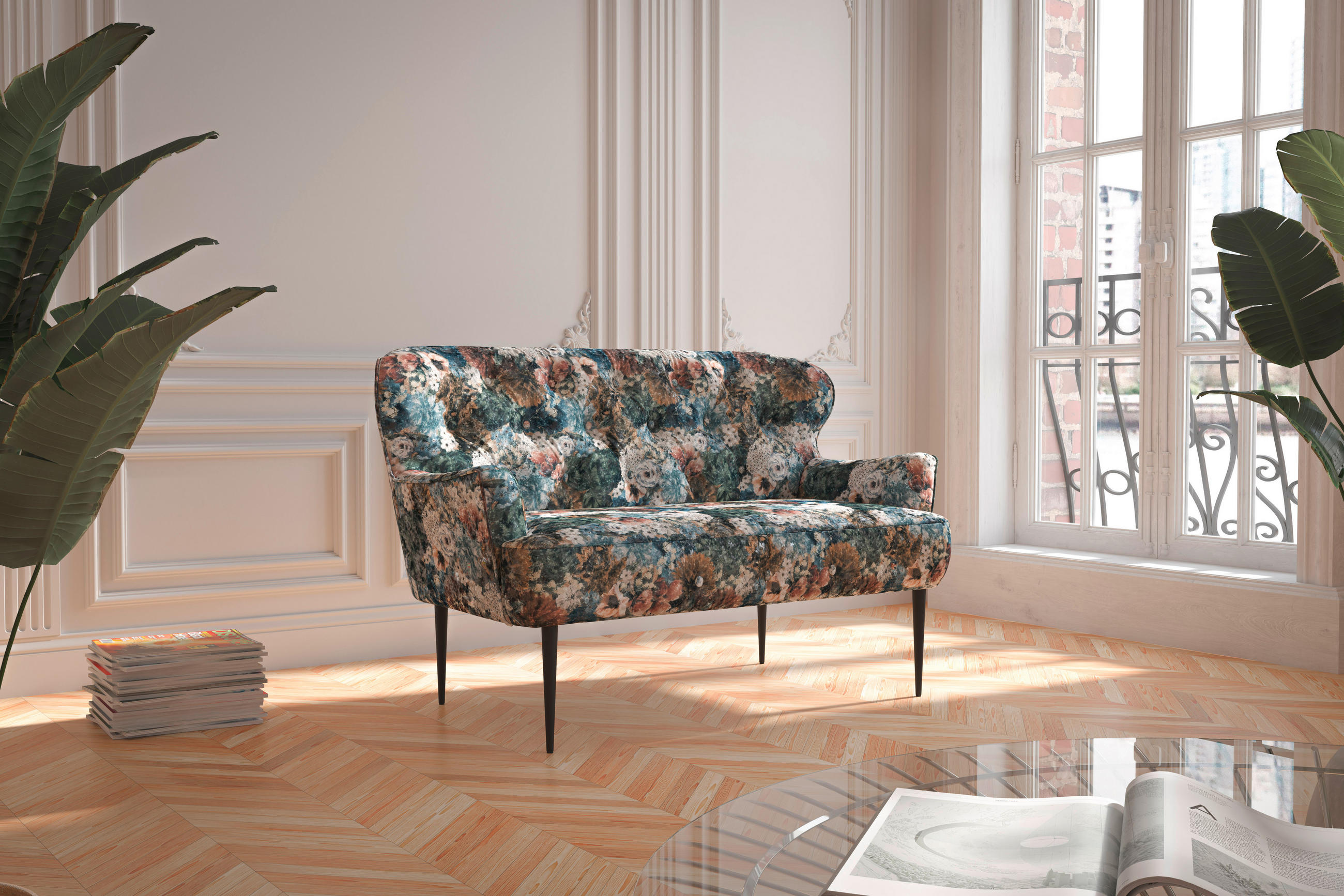 KÜCHENSOFA 153/97/87 cm in - Blau/Beige, Konventionell, Textil/Metall (153/97/87cm) - Sit & More