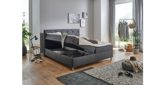 BOXBETT 180/200 cm  in Anthrazit  - Chromfarben/Anthrazit, Basics, Textil/Metall (180/200cm) - Xora