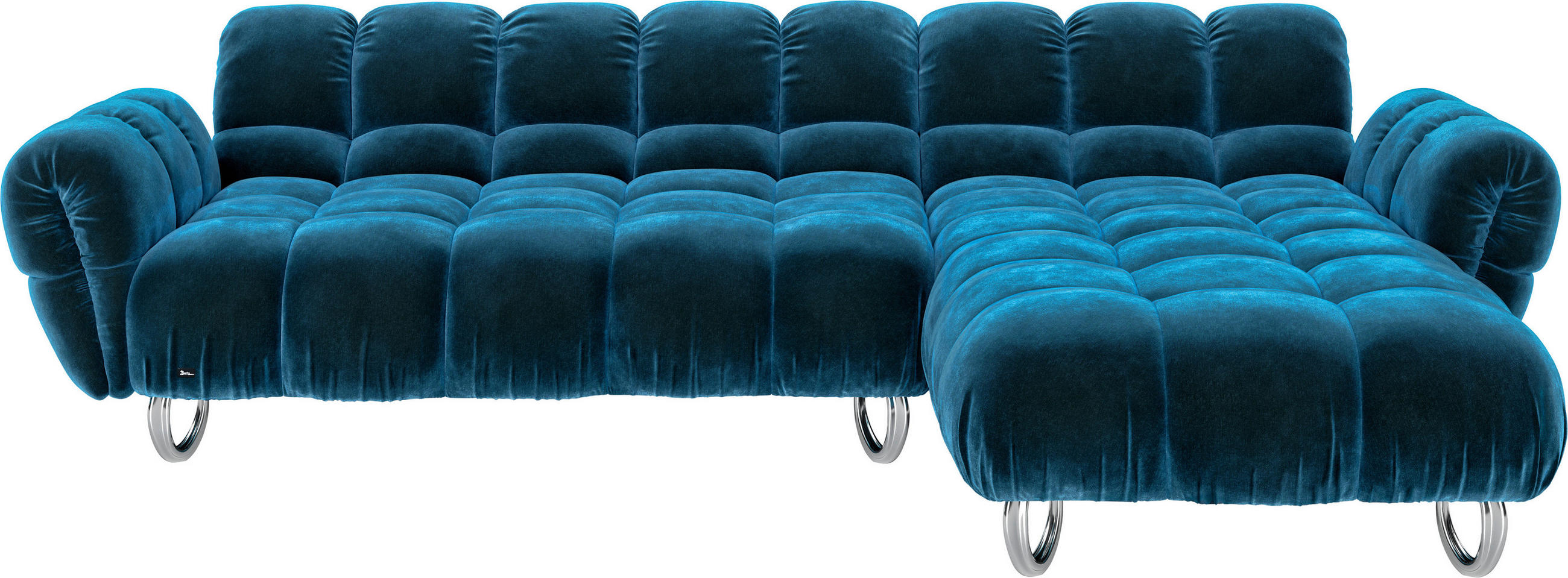 ECKSOFA in Velours Petrol  302/218 cm  - Petrol/Alufarben, Trend, Textil/Metall (302/218cm) - Bretz