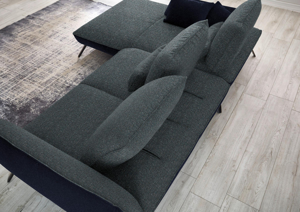 ECKSOFA in Flachgewebe Blaugrau  - Blaugrau/Schwarz, Design, Textil/Metall (191/301cm) - Moderano