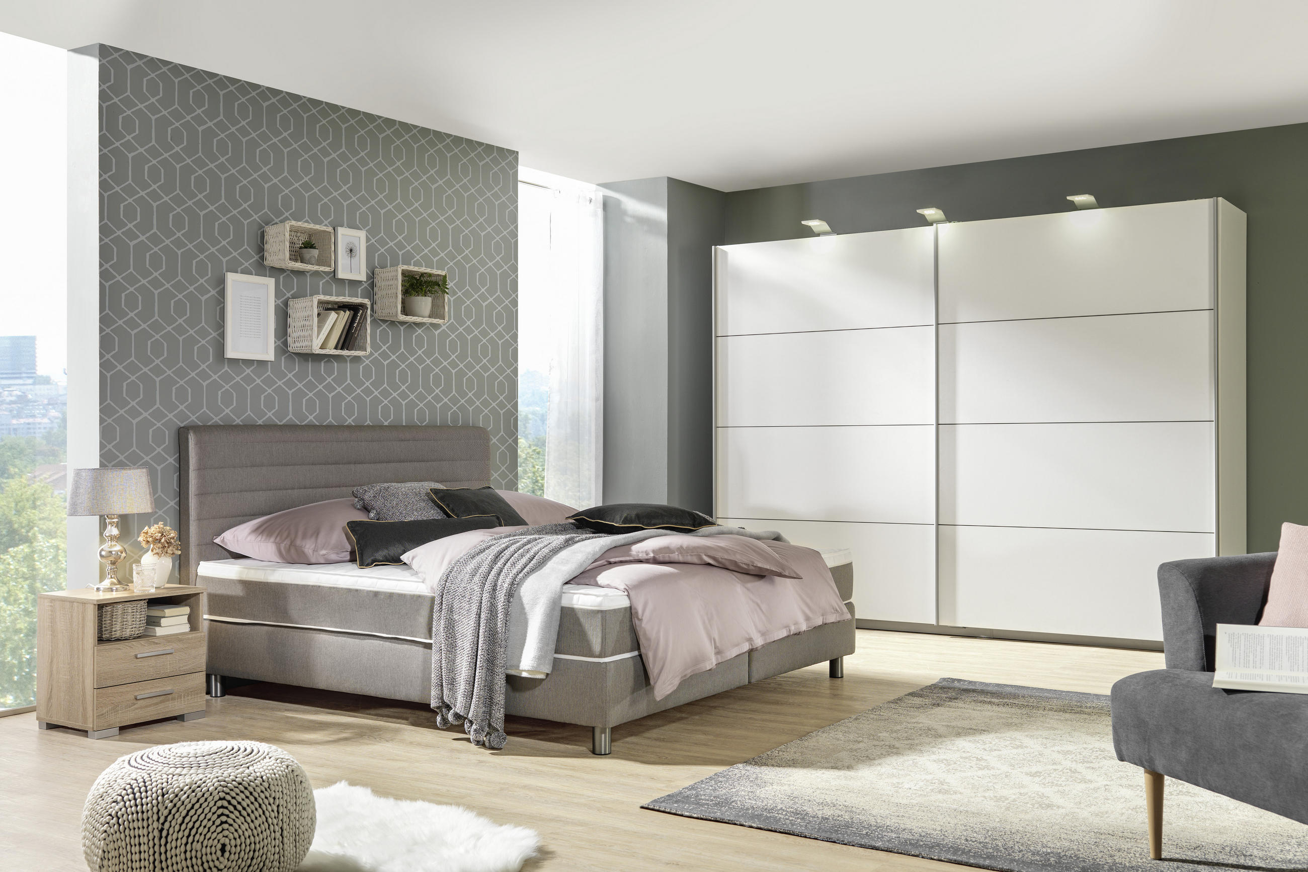 Pat boxspring 160x200 cm 160/200 cm  gri  - gri, Design, metal/textil (160/200cm) - Carryhome