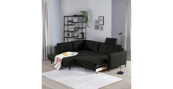 ECKSOFA in Flachgewebe, Leinenoptik Anthrazit  - Anthrazit/Schwarz, Design, Textil/Metall (208/247cm) - Xora