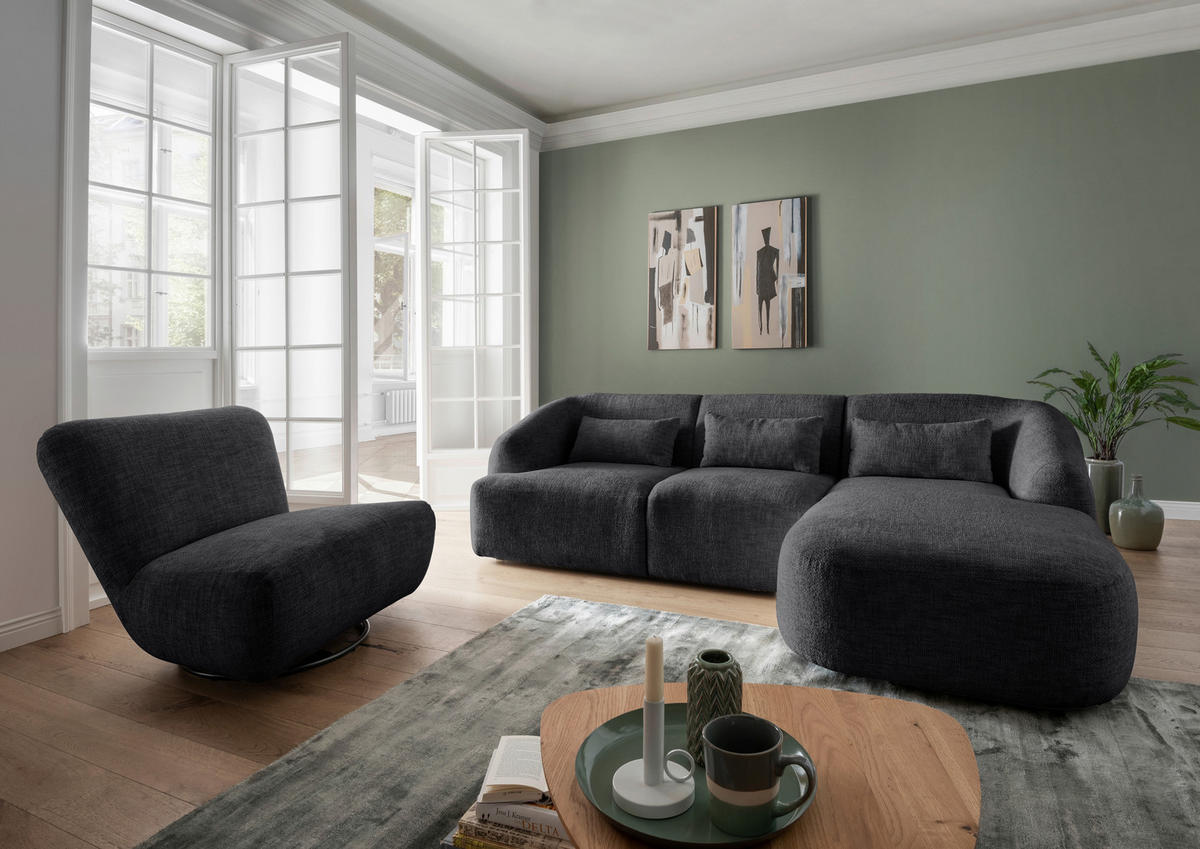 ECKSOFA in Struktur Schwarz  - Schwarz, Modern, Kunststoff/Textil (256/160cm) - Livetastic