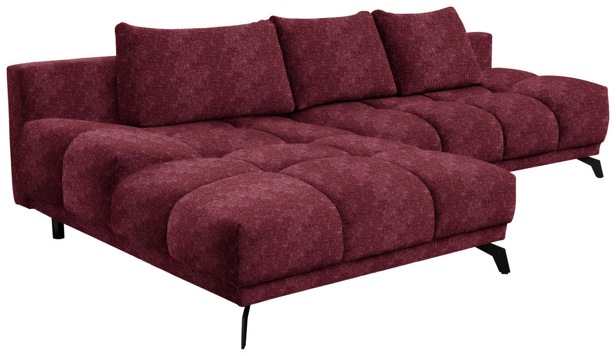 ECKSOFA Dunkelrot Chenille  - Schwarz/Dunkelrot, MODERN, Textil/Metall (182/290cm) - Hom`in
