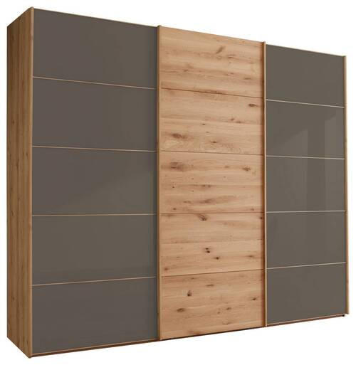 SCHWEBETÜRENSCHRANK 300/217/67 cm 3-türig Dunkelbraun, Eiche Bianco  - Eiche Bianco/Dunkelbraun, Natur, Glas/Holz (300/217/67cm) - Linea Natura