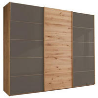 SCHWEBETÜRENSCHRANK in Dunkelbraun, Eiche Bianco  - Eiche Bianco/Dunkelbraun, Natur, Glas/Holz (300/217/67cm) - Linea Natura