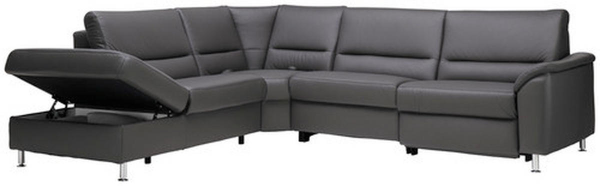 ECKSOFA in Echtleder Grau  - Alufarben/Grau, Basics, Leder/Metall (249/290cm) - Beldomo Premium
