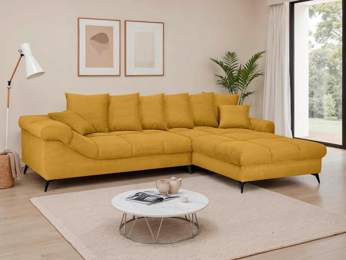 ECKSOFA Currygelb Cord Rückenkissen, Armlehnenkissen, Rücken echt  - Currygelb/Schwarz, KONVENTIONELL, Textil/Metall (332/231cm) - Carryhome