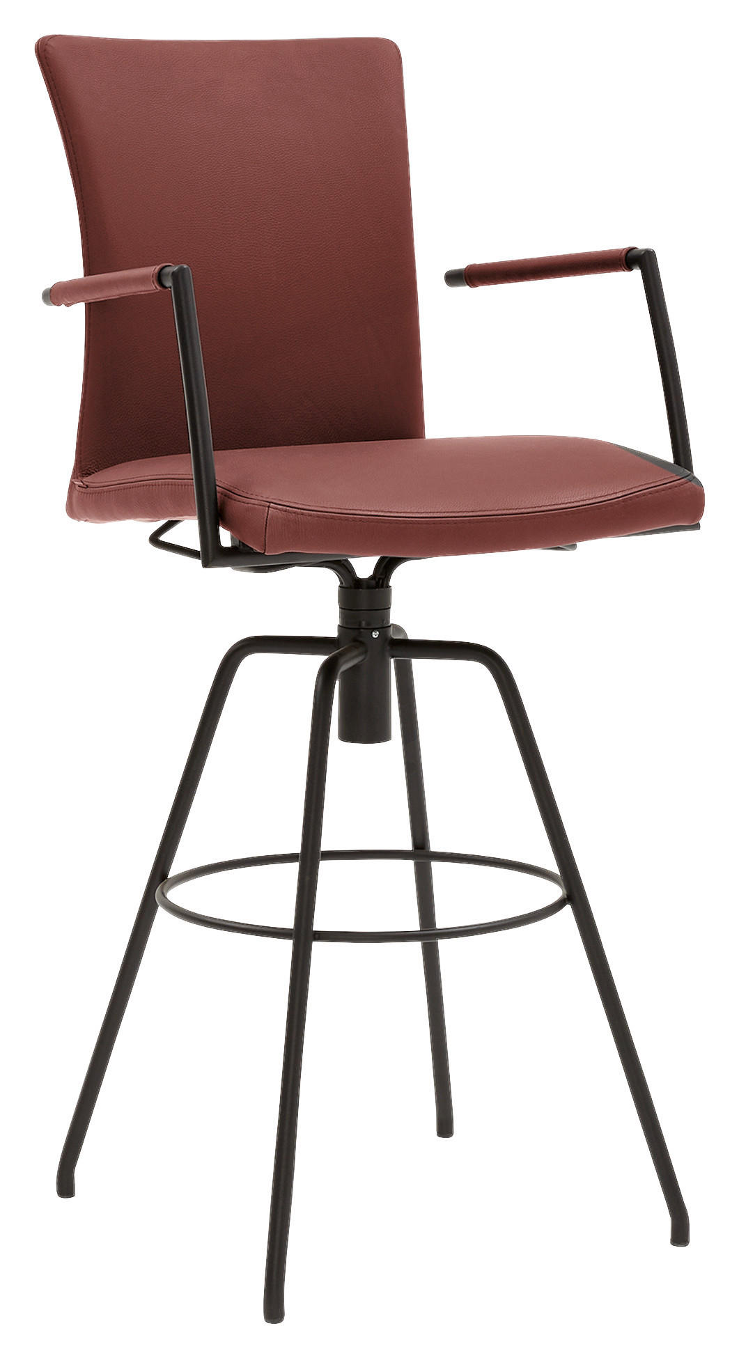 BARHOCKER Echtleder Rot Lederauswahl, Stoffauswahl, Typenauswahl, automatische Rückholfunktion  - Rot/Schwarz, Design, Leder/Metall (55/114/58cm) - Musterring