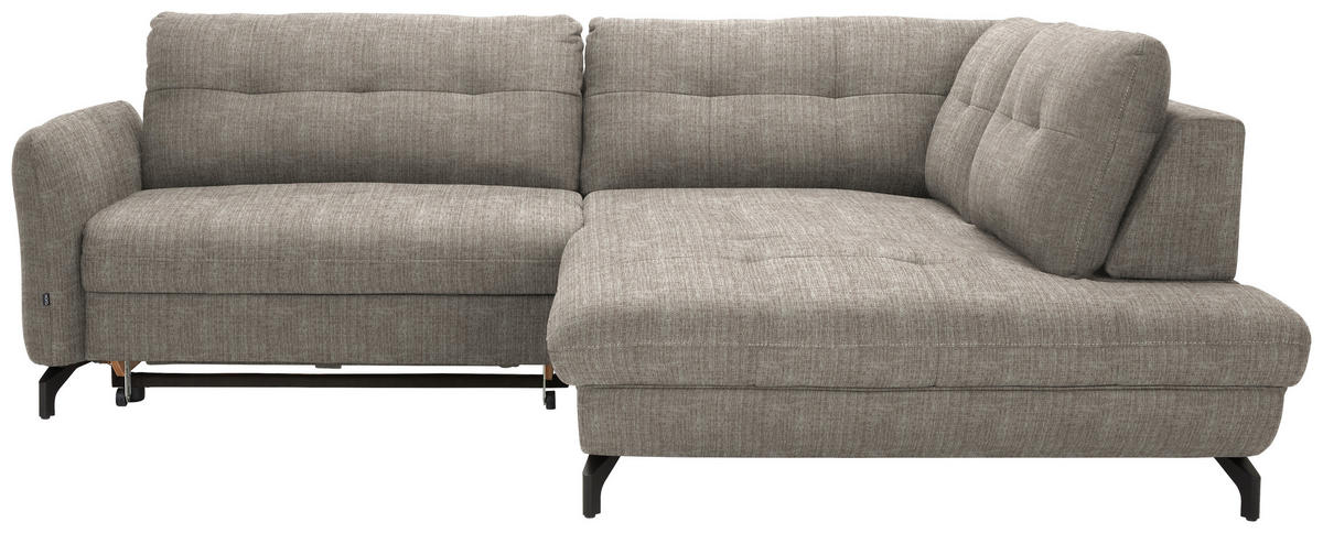 ECKSOFA in Flachgewebe, Leinenoptik Hellbraun  - Hellbraun/Schwarz, Modern, Textil/Metall (247/208cm) - Xora