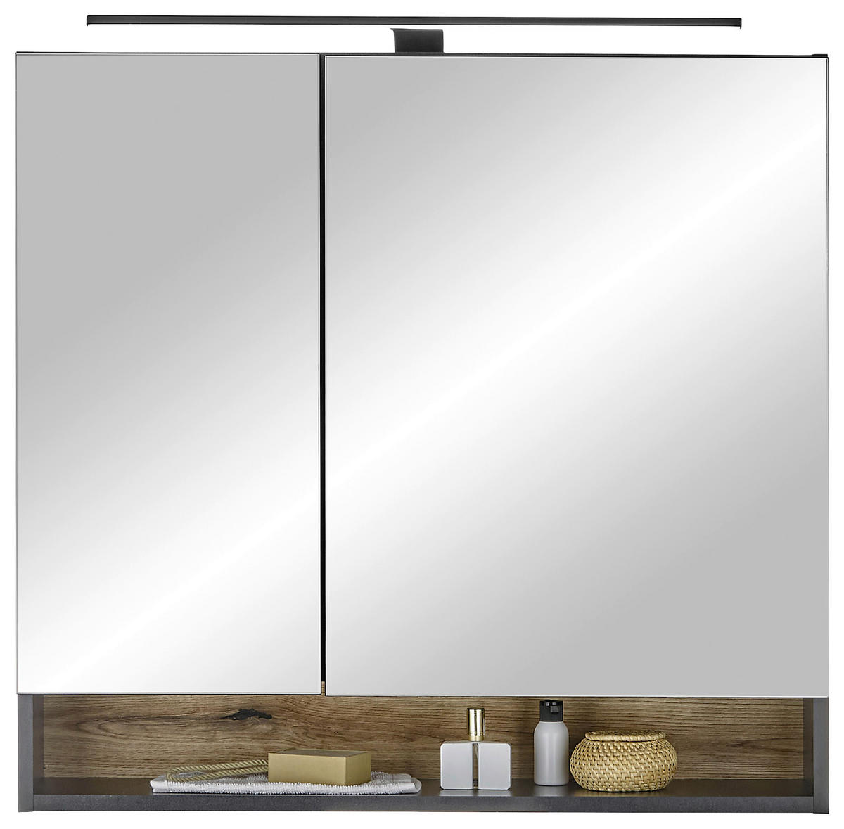 SPIEGELSCHRANK 80/75/22 cm  - Schwarz, KONVENTIONELL, Glas/Holzwerkstoff (80/75/22cm) - home24