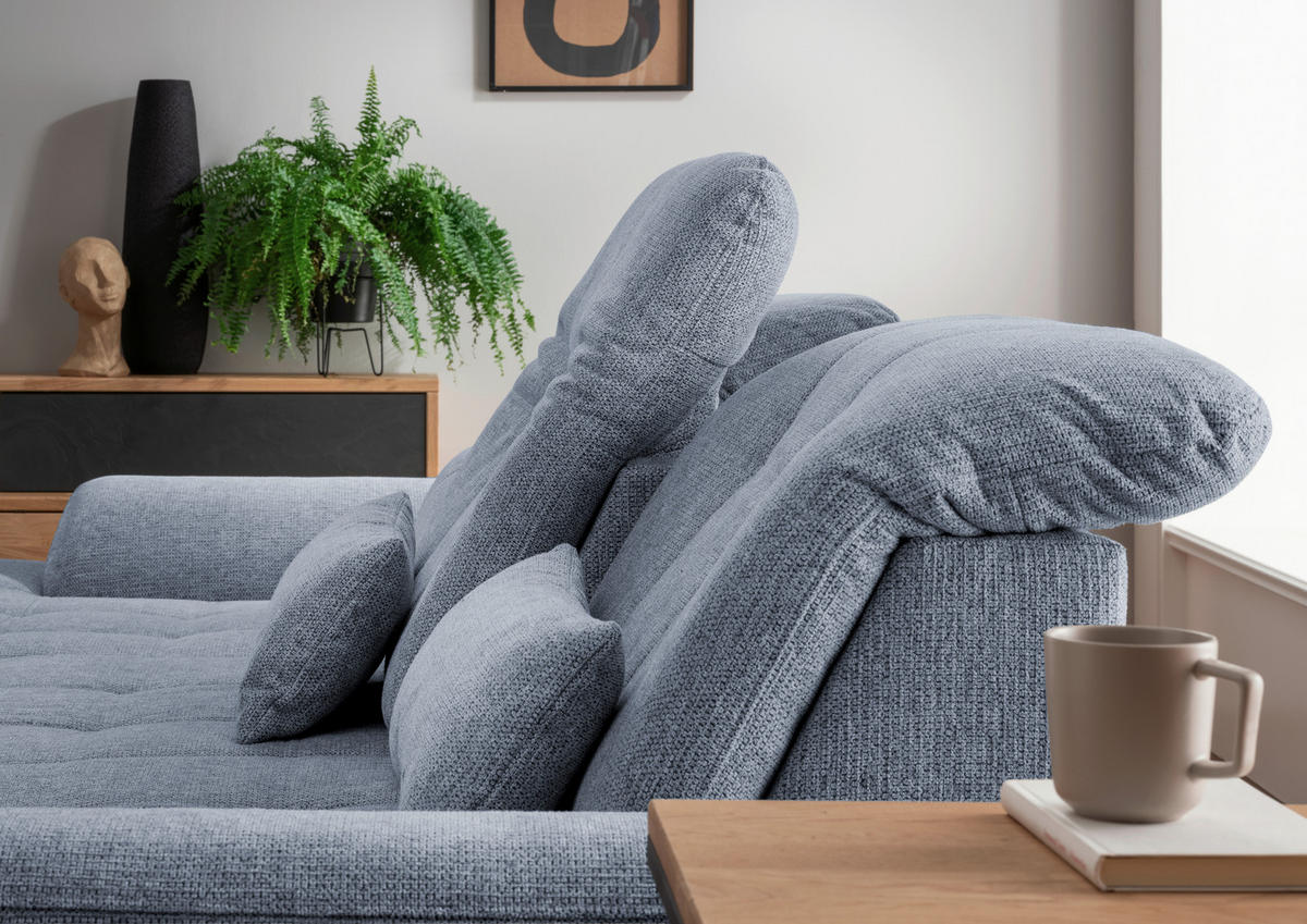 ECKSOFA in Chenille Hellblau  - Chromfarben/Anthrazit, Modern, Textil/Metall (184/314cm) - Livetastic