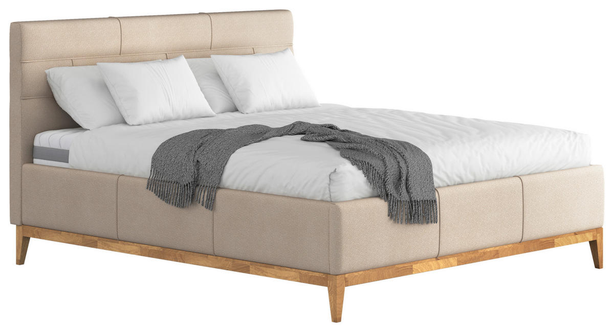 POLSTERBETT Lattenrost, Bettkasten, Matratzen 160/200 cm  in Beige  - Eichefarben/Anthrazit, MODERN, Holz/Holzwerkstoff (160/200cm) - MID.YOU