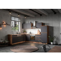 Eckküche Turin mit Geräten 240/300 cm  in Grau, Eiche Wotan  - Eiche Wotan/Grau, Design, Holzwerkstoff (240/300cm) - Held