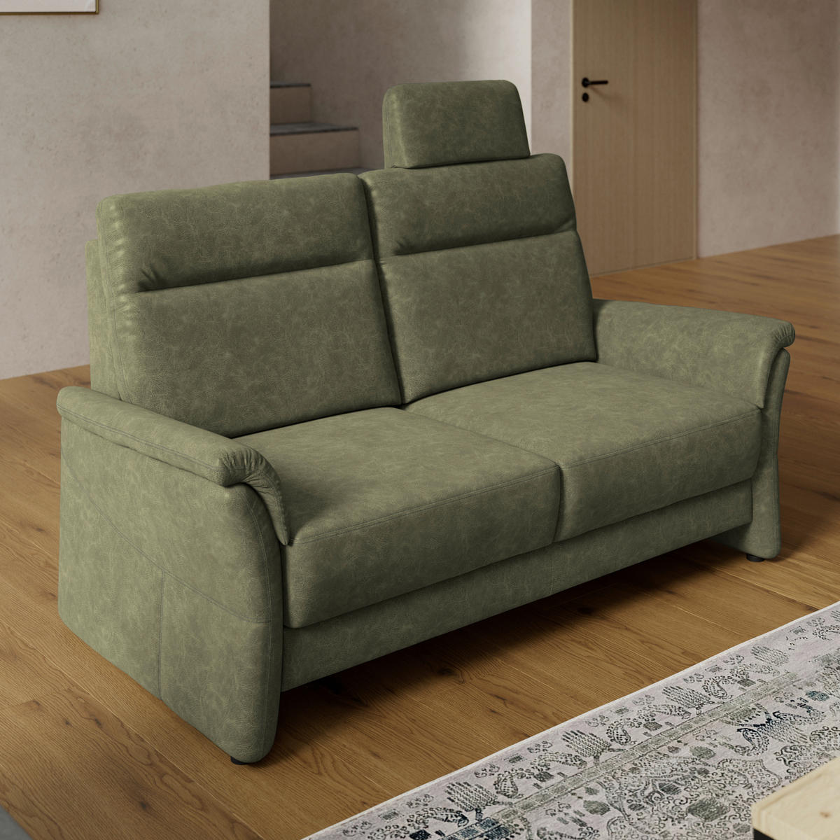 2,5-SITZER  in Mikrofaser Olivgrün Modern, Retro  - Schwarz/Olivgrün, KONVENTIONELL, Kunststoff/Textil (170/99/91cm) - Elegando
