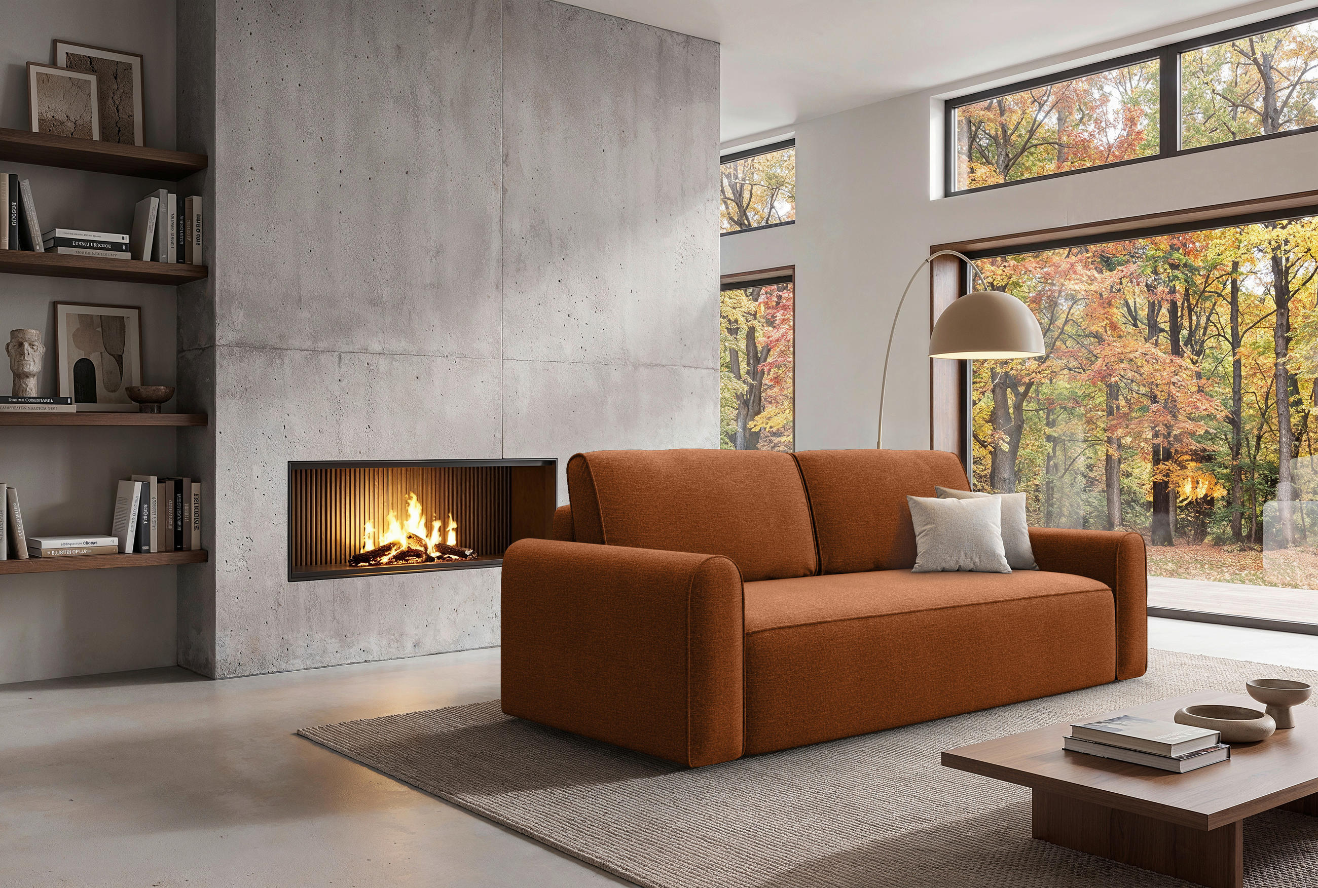 SCHLAFSOFA Chenille Terracotta  - Terracotta/Schwarz, Modern, Holz/Holzwerkstoff (240/92/103cm) - Livetastic