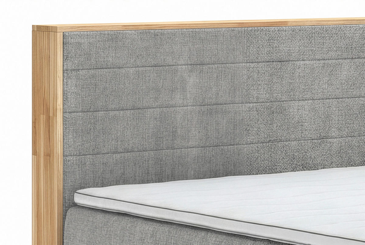 BOXSPRINGBETT 180/200 cm,  in Taupe, Eichefarben, Matratze, gepolstertes Kopfteil, Bettkasten, Topper, H3 + H3 = fest  - Taupe/Eichefarben, MODERN, Holz/Kunststoff (180/200cm) - Livetastic