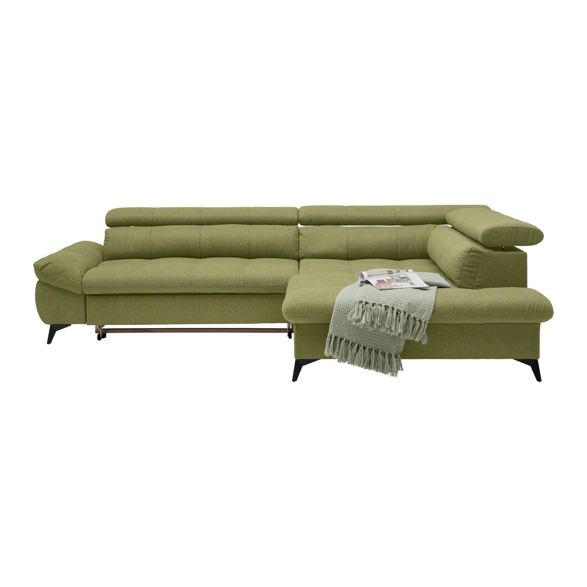 ECKSOFA Chenille Olivgrün  - Schwarz/Olivgrün, Modern, Textil/Metall (296/201cm) - Livetastic