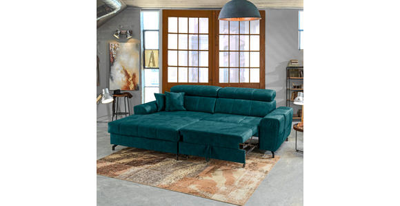 ECKSOFA Petrol Velours - Petrol/Schwarz, Design, Textil/Metall (181/267cm) - Carryhome