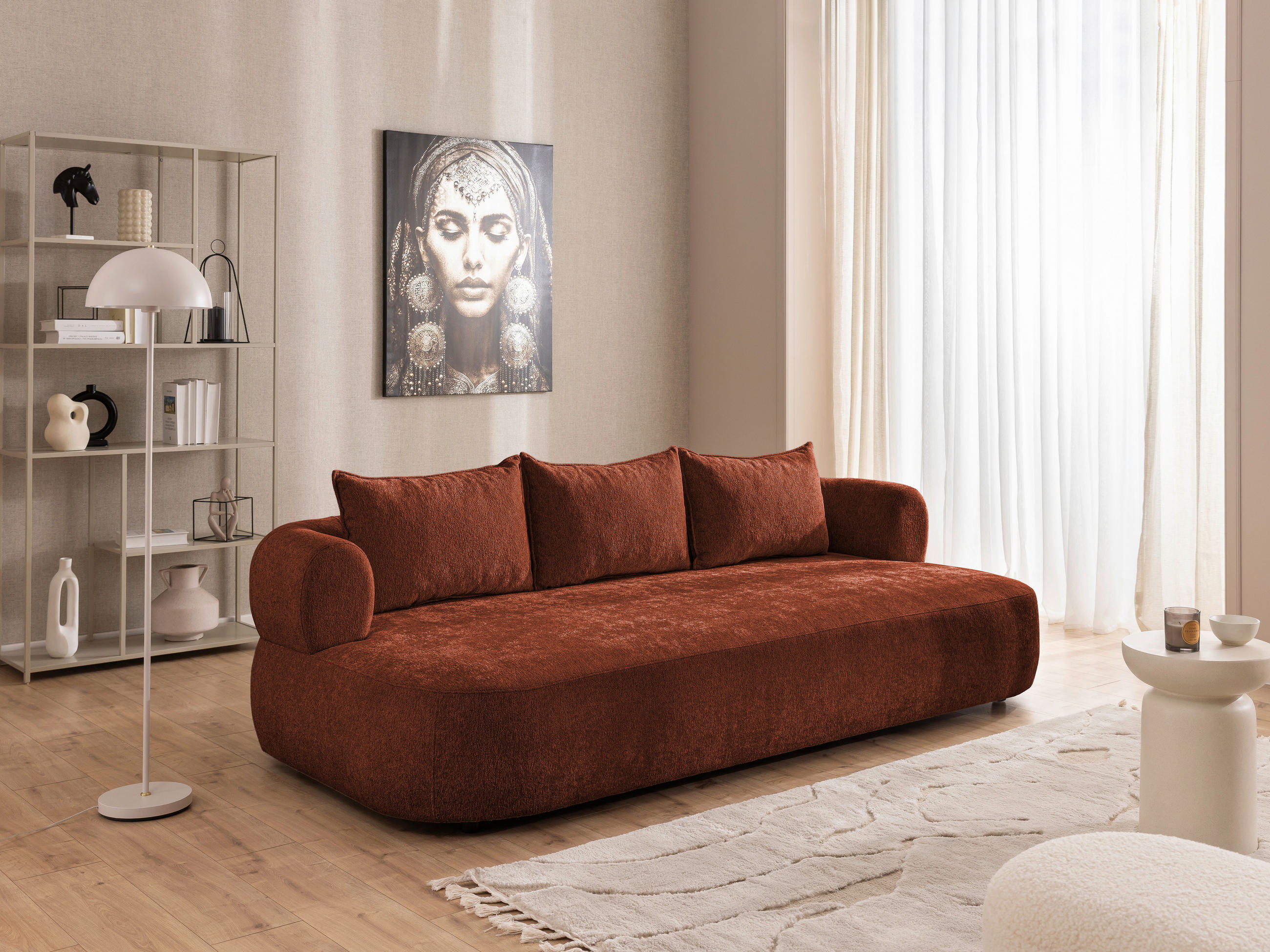 BIGSOFA Chenille Rostfarben  - Rostfarben/Schwarz, Design, Kunststoff/Textil (240/76/122cm) - Livetastic