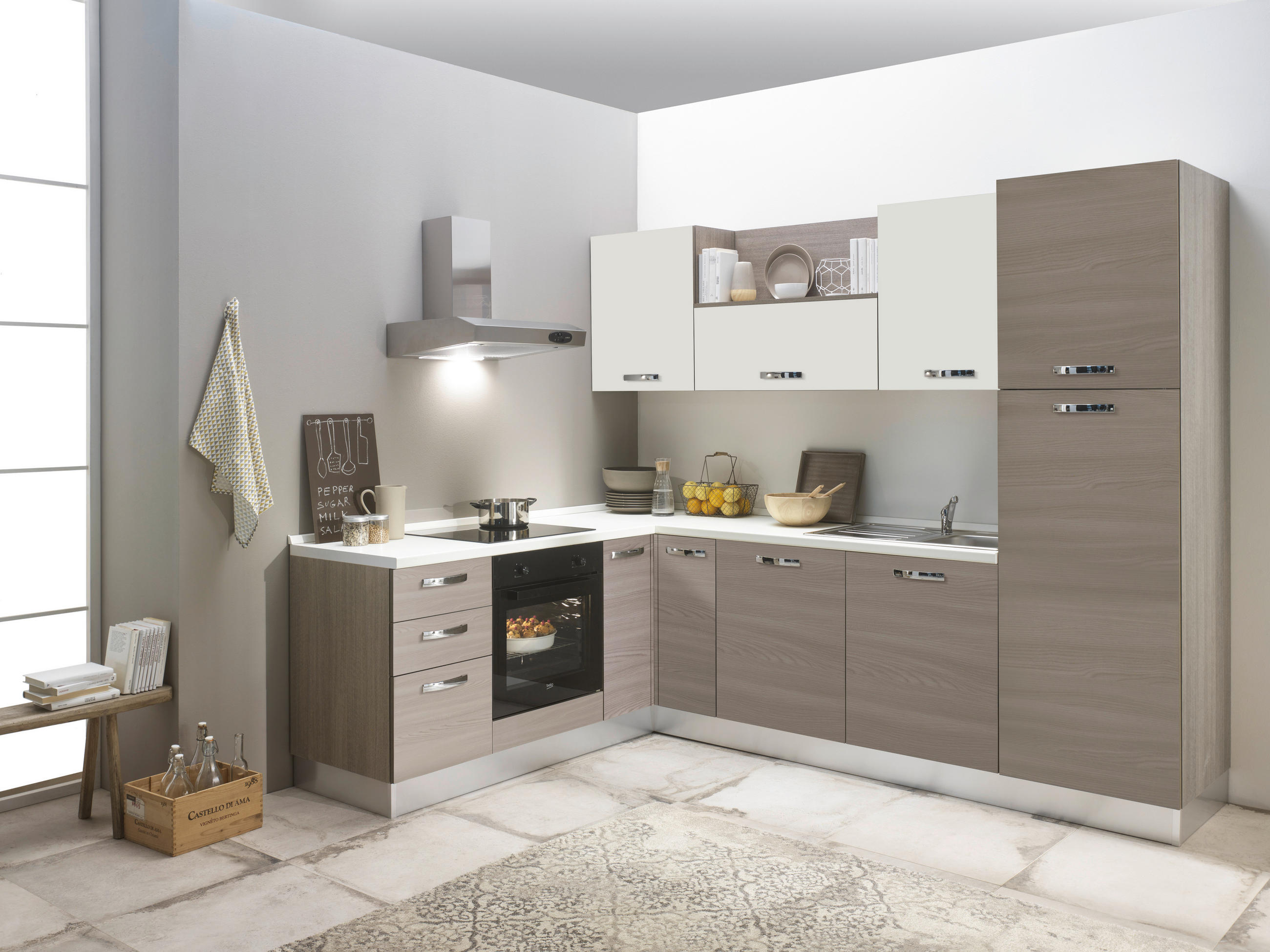 ECKKÜCHE 195/270 cm  in Creme, Eiche grau  - Eiche grau/Magnolie, LIFESTYLE, Holzwerkstoff/Kunststoff (195/270cm) - MID.YOU