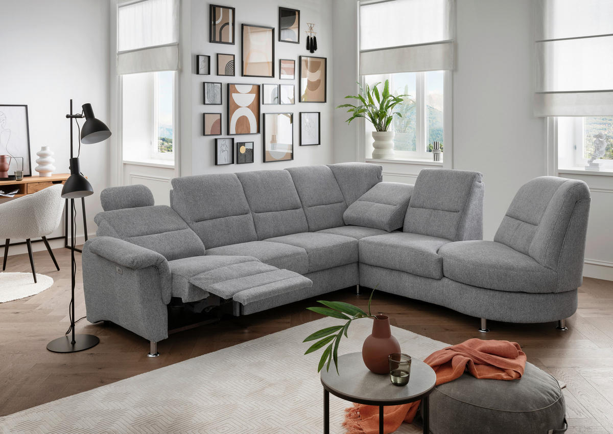 ECKSOFA Silberfarben Chenille  - Chromfarben/Silberfarben, MODERN, Textil/Metall (275/236cm) - Livetastic